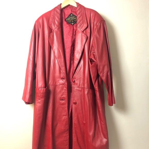 charles klein Jackets & Blazers - Authentic red leather coat Charles Klein vintage